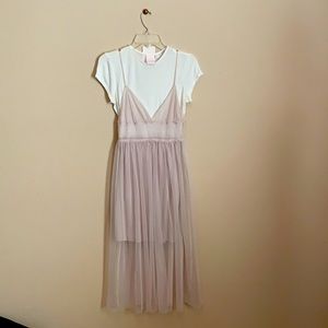 Sheer Taupe Skirt over White/taupe Dress